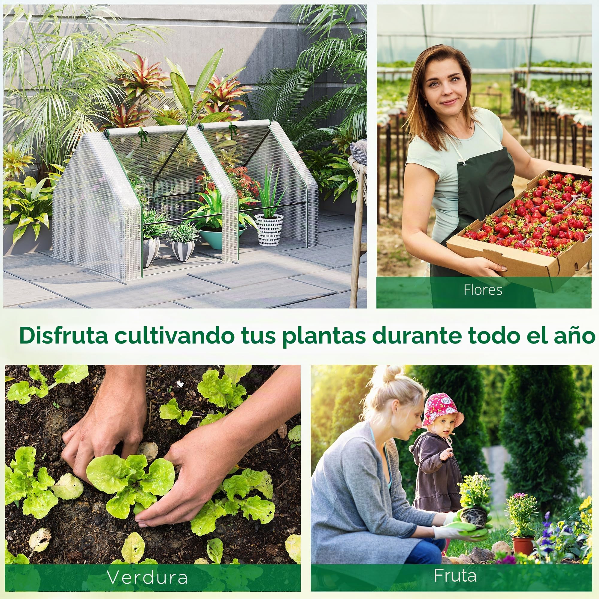 Outsunny Invernadero de Exterior Invernadero de Jardín 180x90x90 cm Tipo Caseta con 2 Ventanas Marco de Acero y Cubierta de PE 140g/㎡ para Cultivo Plantas Flores Tomates Blanco