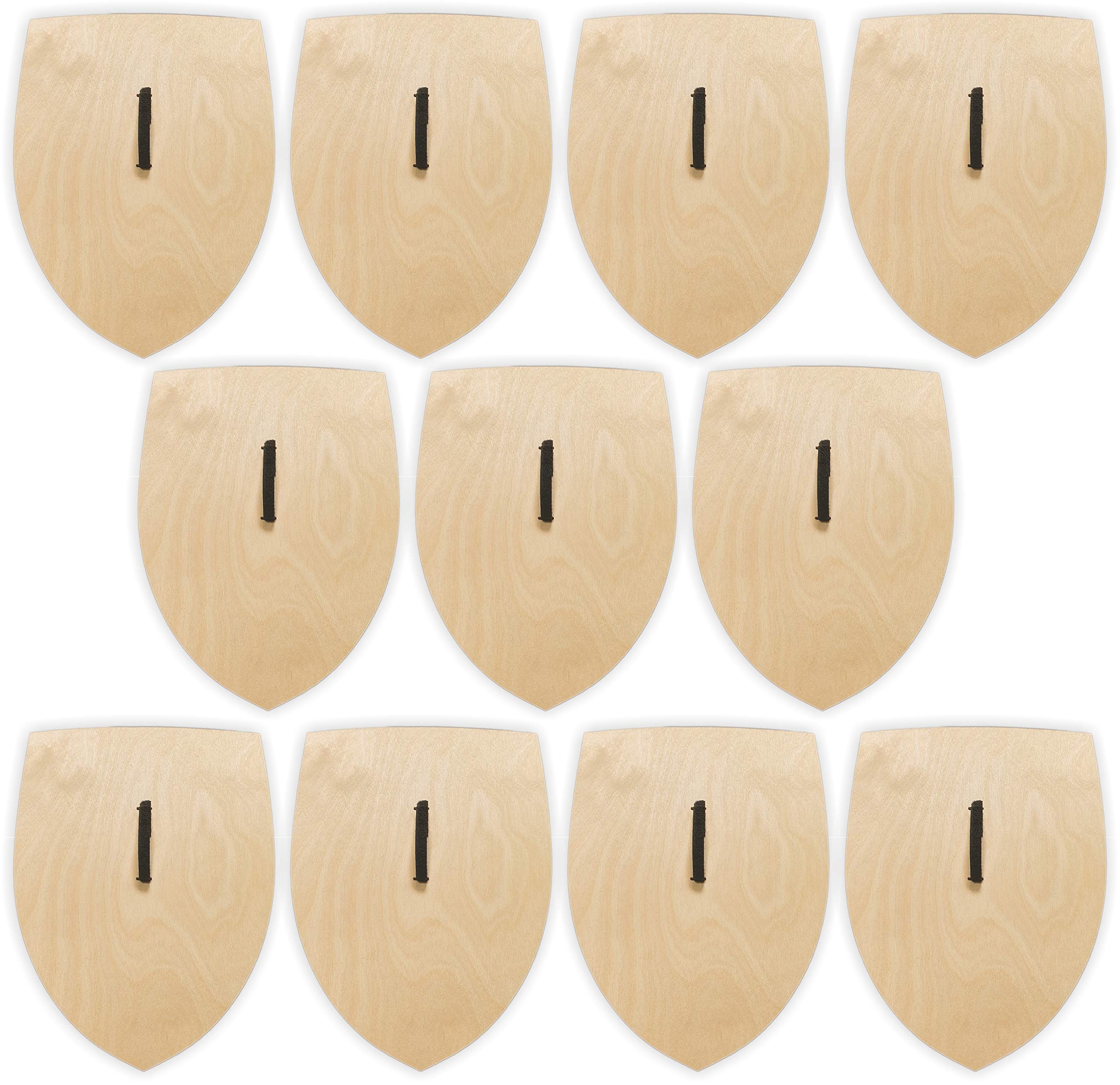 Herr Bo & Co 10x Ritterschild aus unbehandeltem 3mm Birkensperrholz, inkl. Halteschlaufe aus hochwertigem doppelseitigem Klettband, FSC-Zertifiziert, Made in Germany