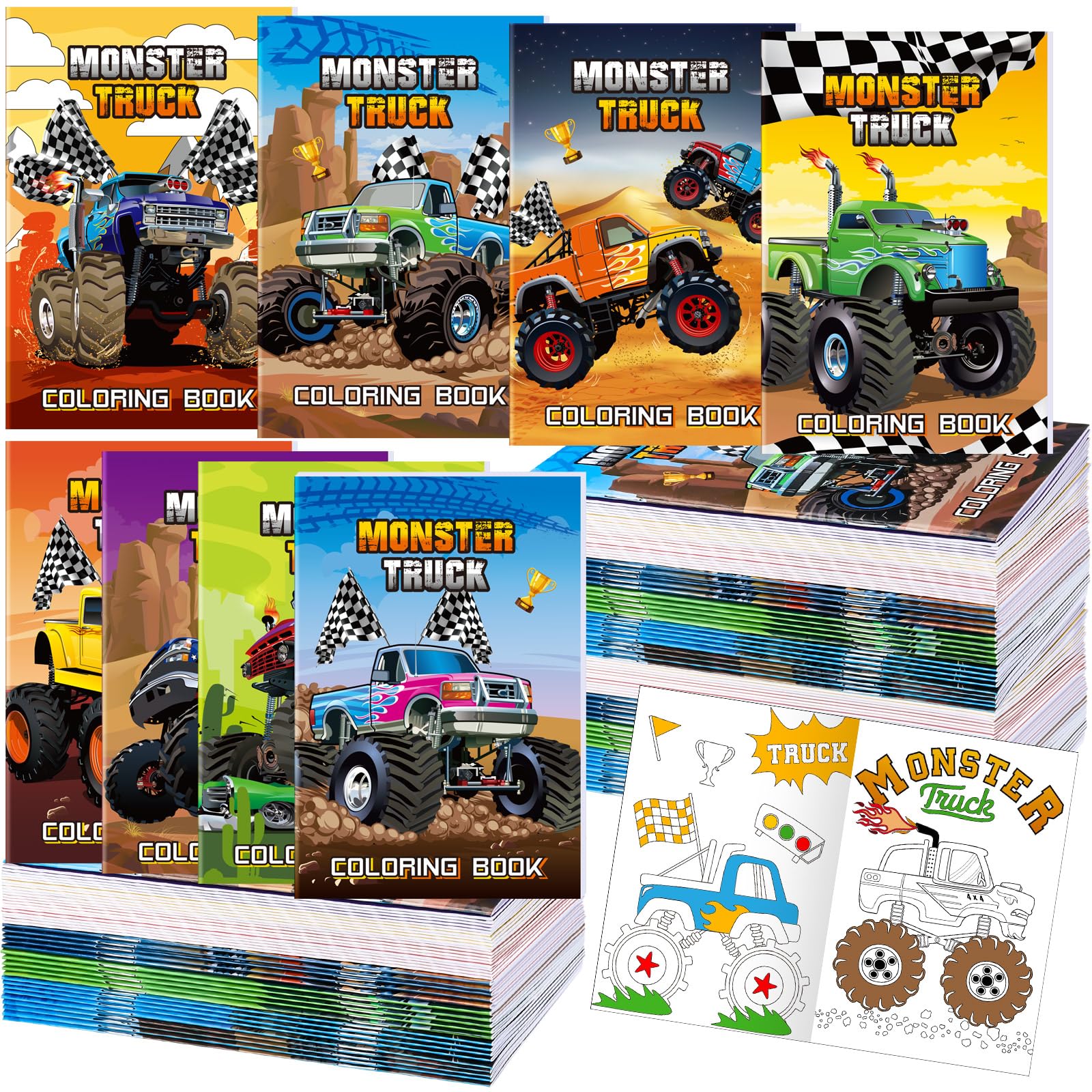 Estune 40 Pcs Coloring Books Party Favor for Kids Coloring Book Set Mini Small Color Booklets Goodie Bag Stuffers Gift Classroom Home (Monster Truck)