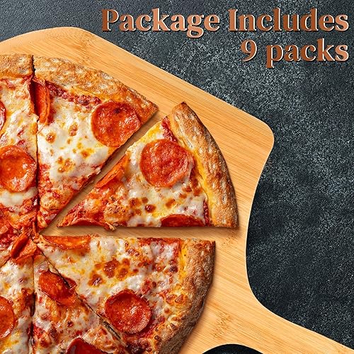 Miniatura 5 de Gerrii 9 piezas de cáscara de pizza de madera de 15.75 pulgadas, tabla de cortar de pizza de bambú, espátula de paleta de pizza con mango para