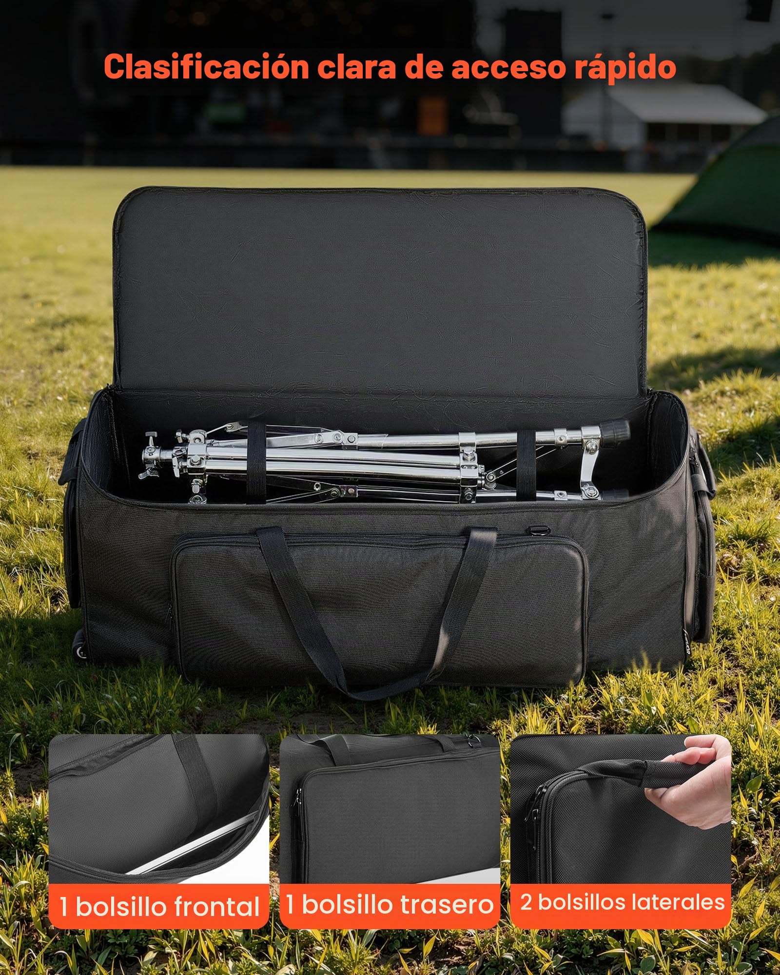 VEVOR Bolsa de Transporte para Herrajes de Batería, 90 x 35 x 32 cm, Funda para Hardware de Batería con Ruedas Correa de Hombro, 1680D Impermeable Antichoque, para Soportes Pedal Accesorios, Negro