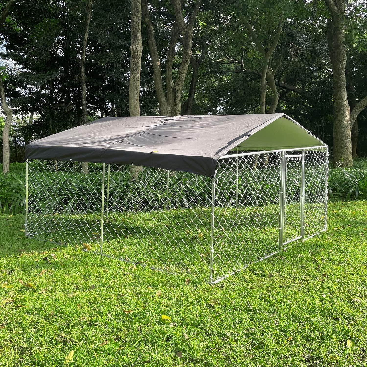 Large Dog Kennel Outdoor Metal Outdoor Dog Cage with WaterResistant Cover Roof and