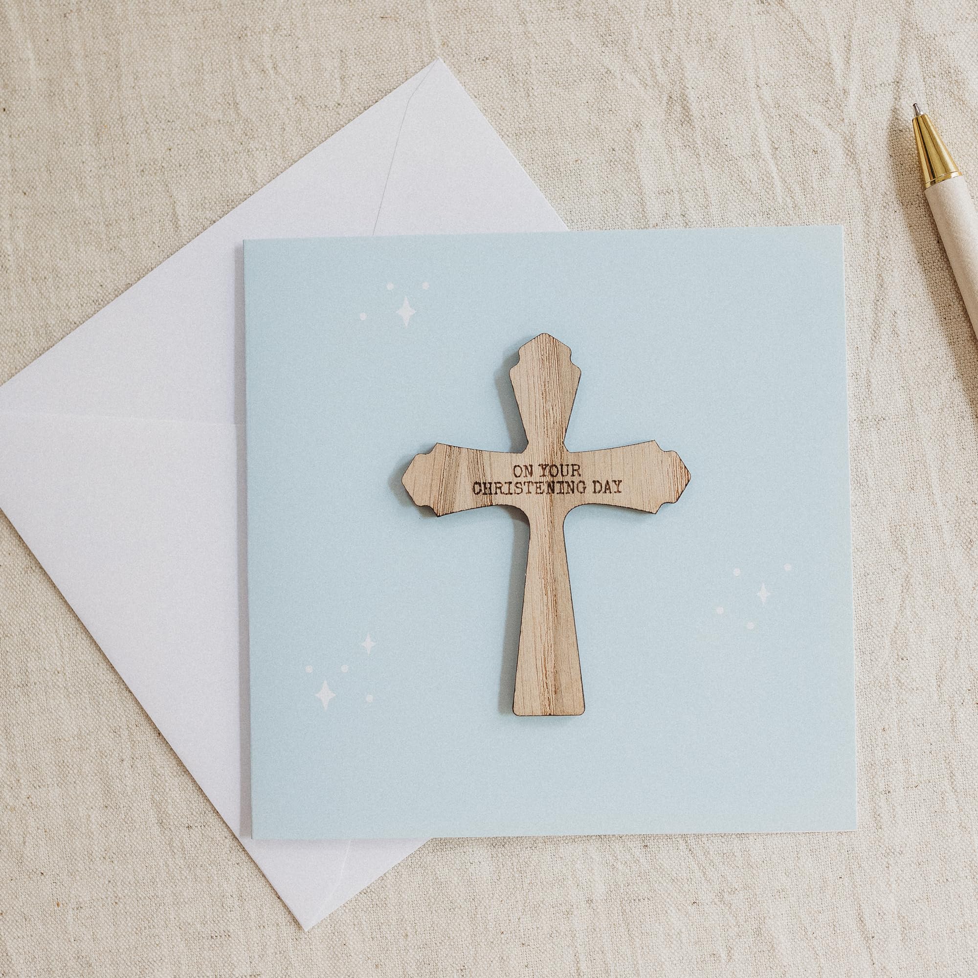 Baptism Card for Boy with Removeable Wooden Cross Keepsake (Blue, Baptism Day) - Image 4