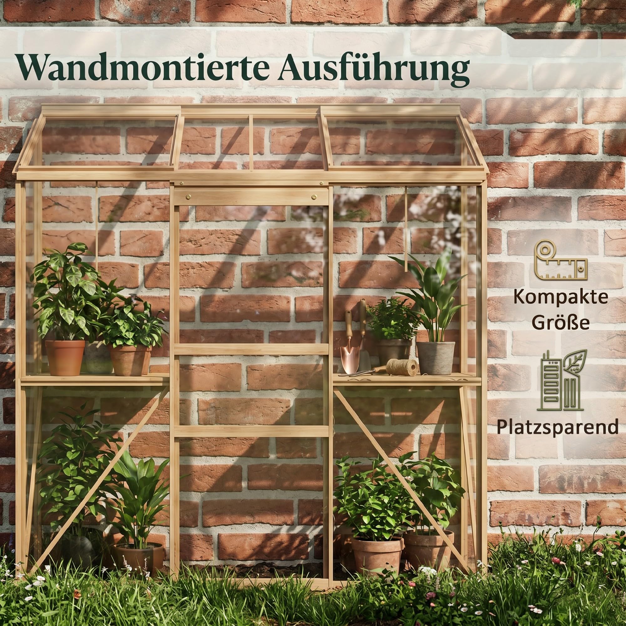 Outsunny Gewächshaus aus Polycarbonat und Alu 192 x 68 x 196 cm Silber | Mit Schiebetür, Aufklappbare Dachfenster, Treibhaus Tomatenhaus Pflanzenhaus für Garten