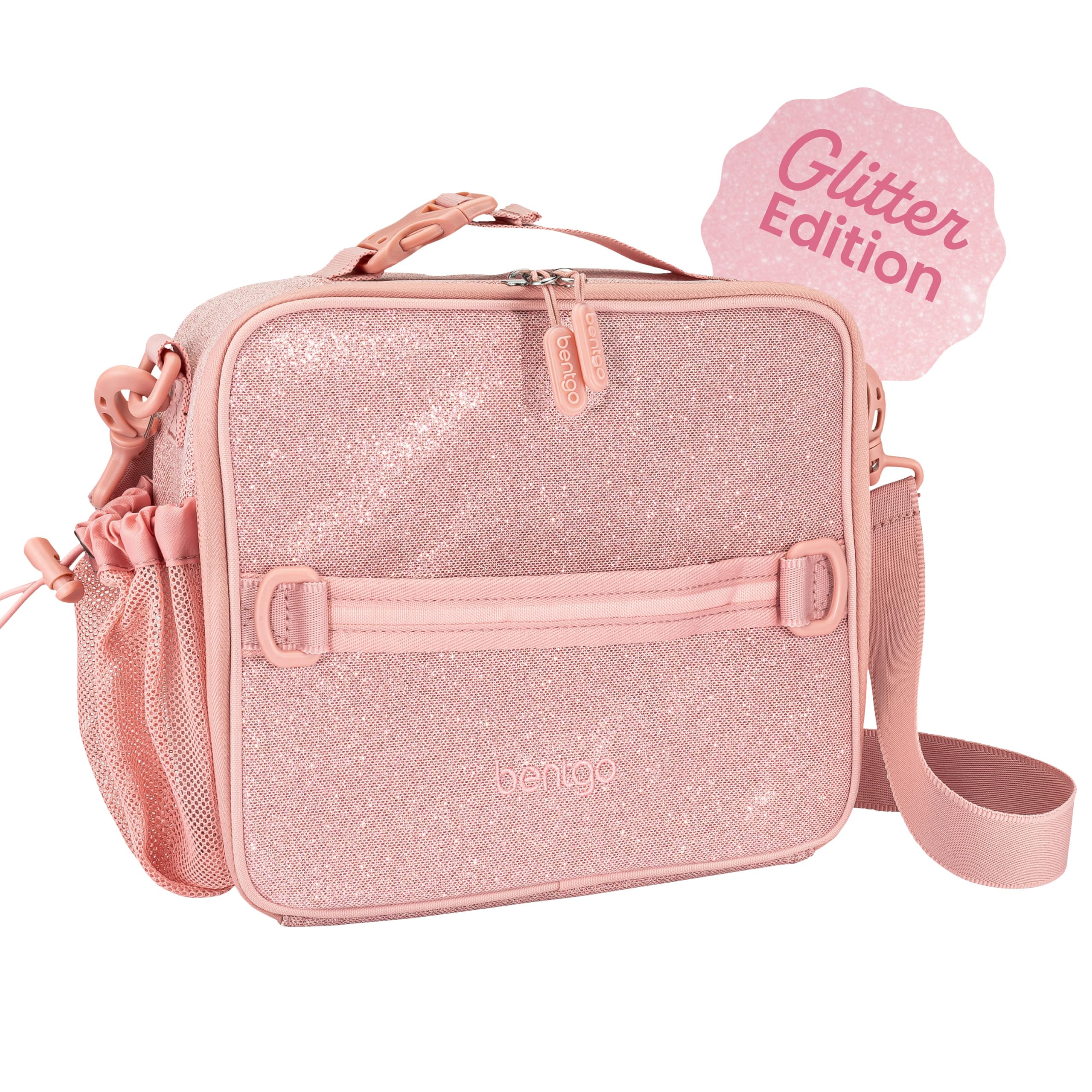Bentgo Kids Lunch Bag - Double-Insulated, Reusable Lunch Bag for Kids 3+ with Adjustable Strap; Holds Lunch Box/Water Bottle/Snacks; Easy-Clean, Water-Resistant & Pockets (Glitter - Petal Pink) Glitter Edition - Petal Pink