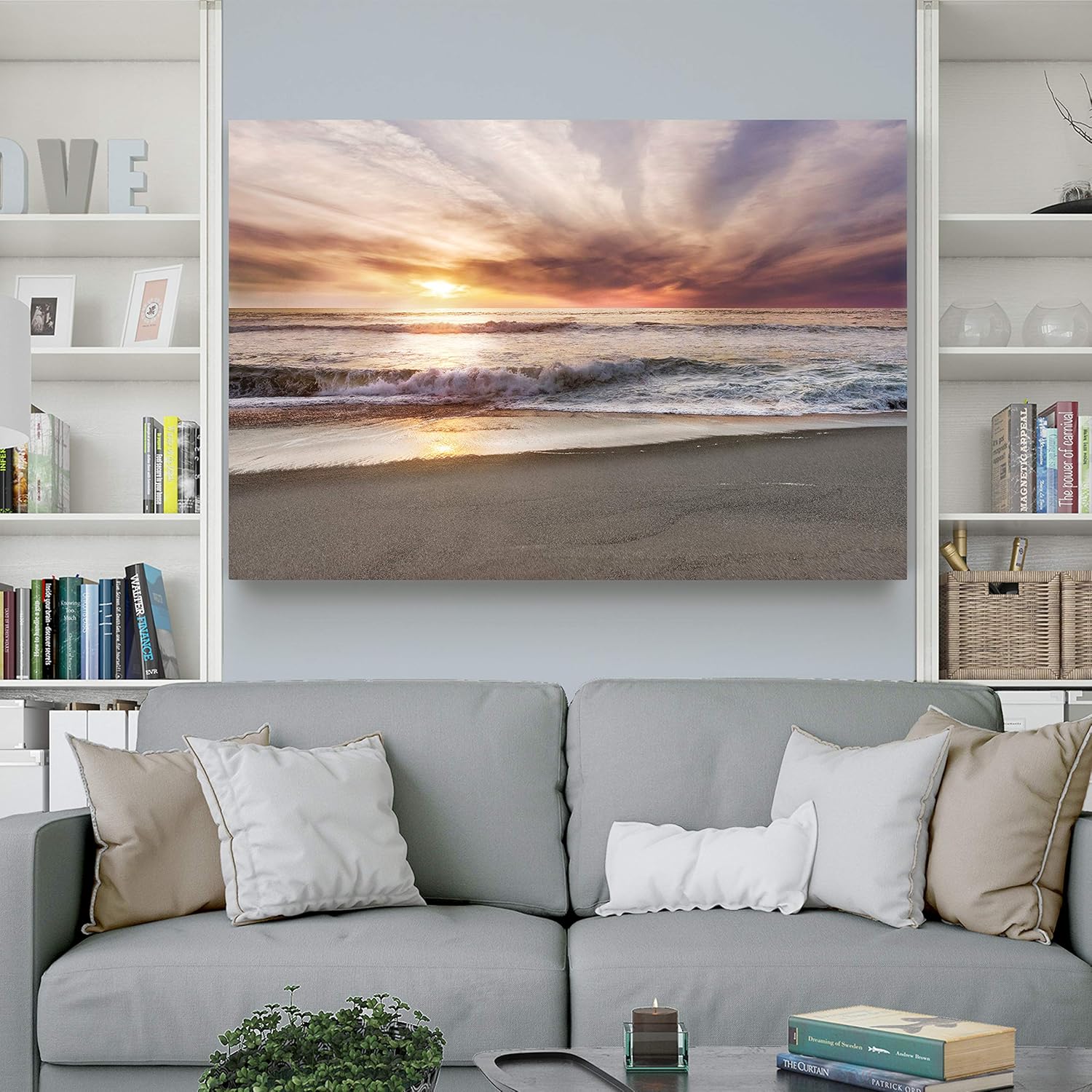 Renditions Gallery Landscape Photographic Pictures Print Artwork Canvas Wall Art Decorations for Home Office Ready to Hang, 12x18, Point Reyes Beach Sunset