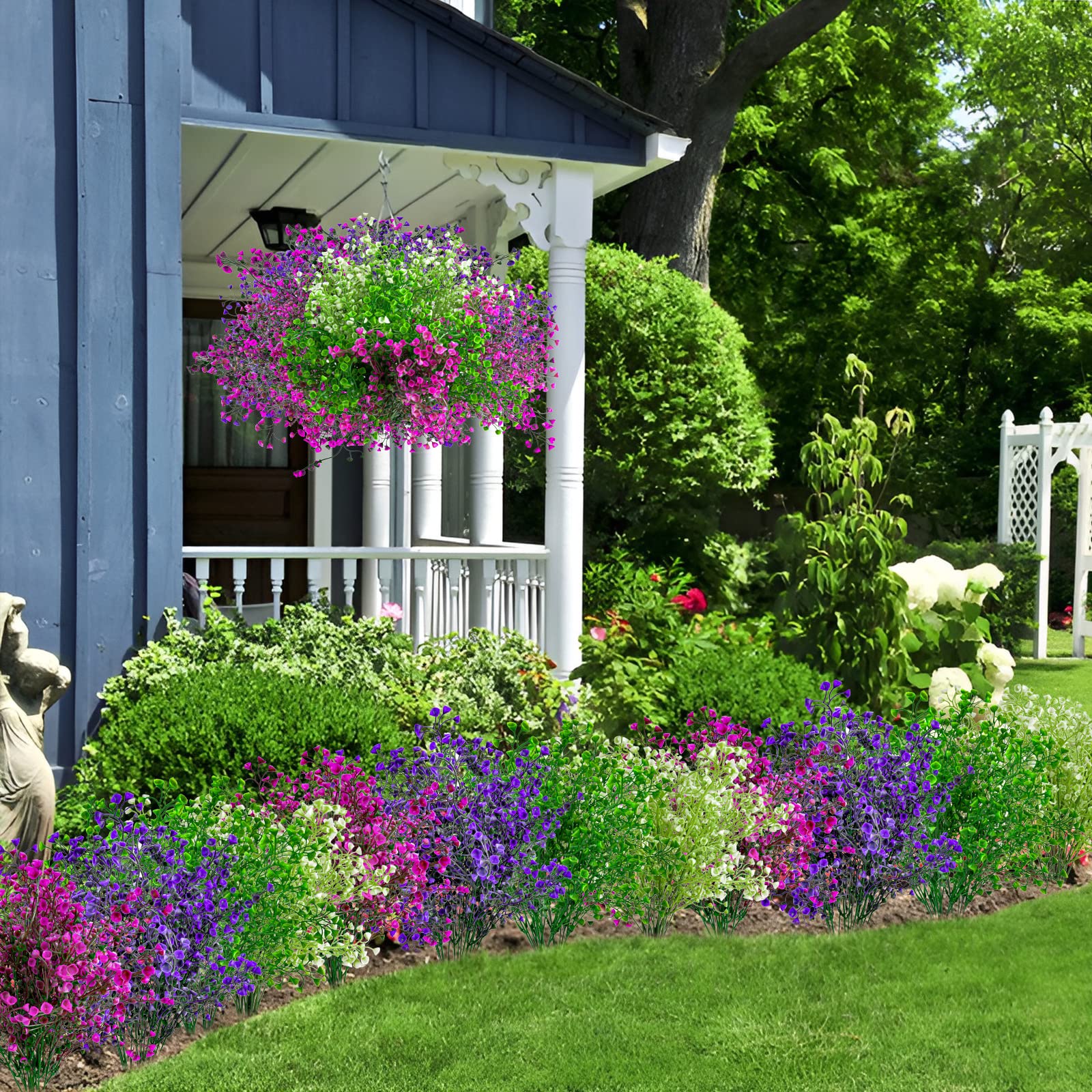 Jusvenmt 12 Bündel Künstliche Blumen Außen Kunstblumen Wetterfeste Balkonpflanzen Künstliche Sträucher Büsche UV-beständig Kunstpflanzen für Innen Außenbereich Balkon Garten Balkonkasten, 3 Farben