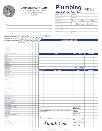amazon com plumbing work order invoice 8 5 x11 3 copy triplicate personalized for free 250 forms office products