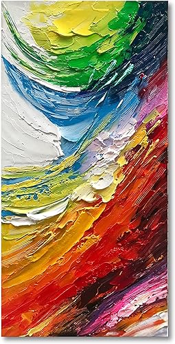 Decoración de pared abstracta azul y roja, marco de lienzo al óleo pintado a mano, 46 x 23 pulgadas, arte moderno de pared, sala de estar,