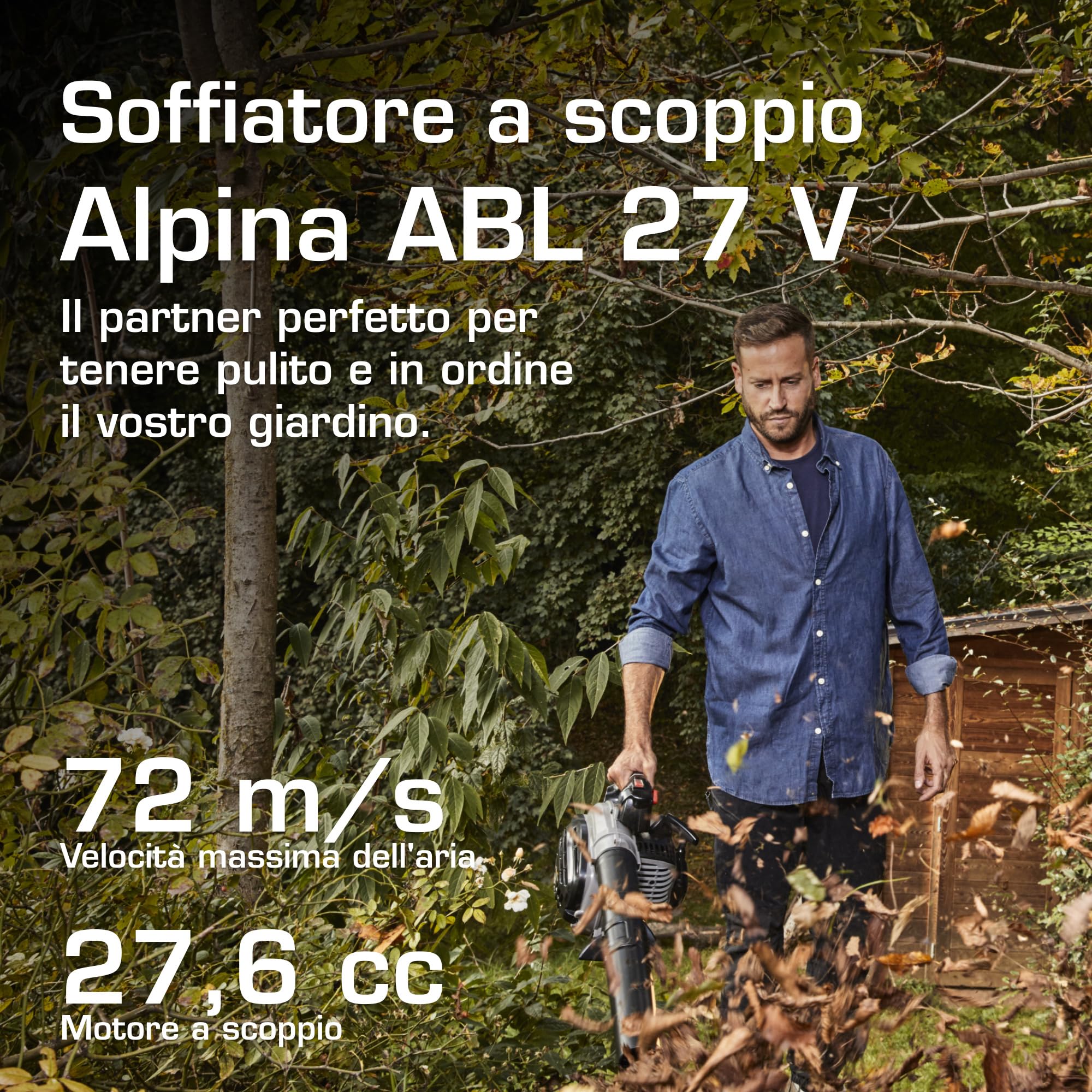 Alpina ABL 27 V Soffiatore-Aspiratore A Scoppio, 27,6 cc (800 W) – Leggero E Maneggevole, Sacco 55 l – Per Giardinaggio