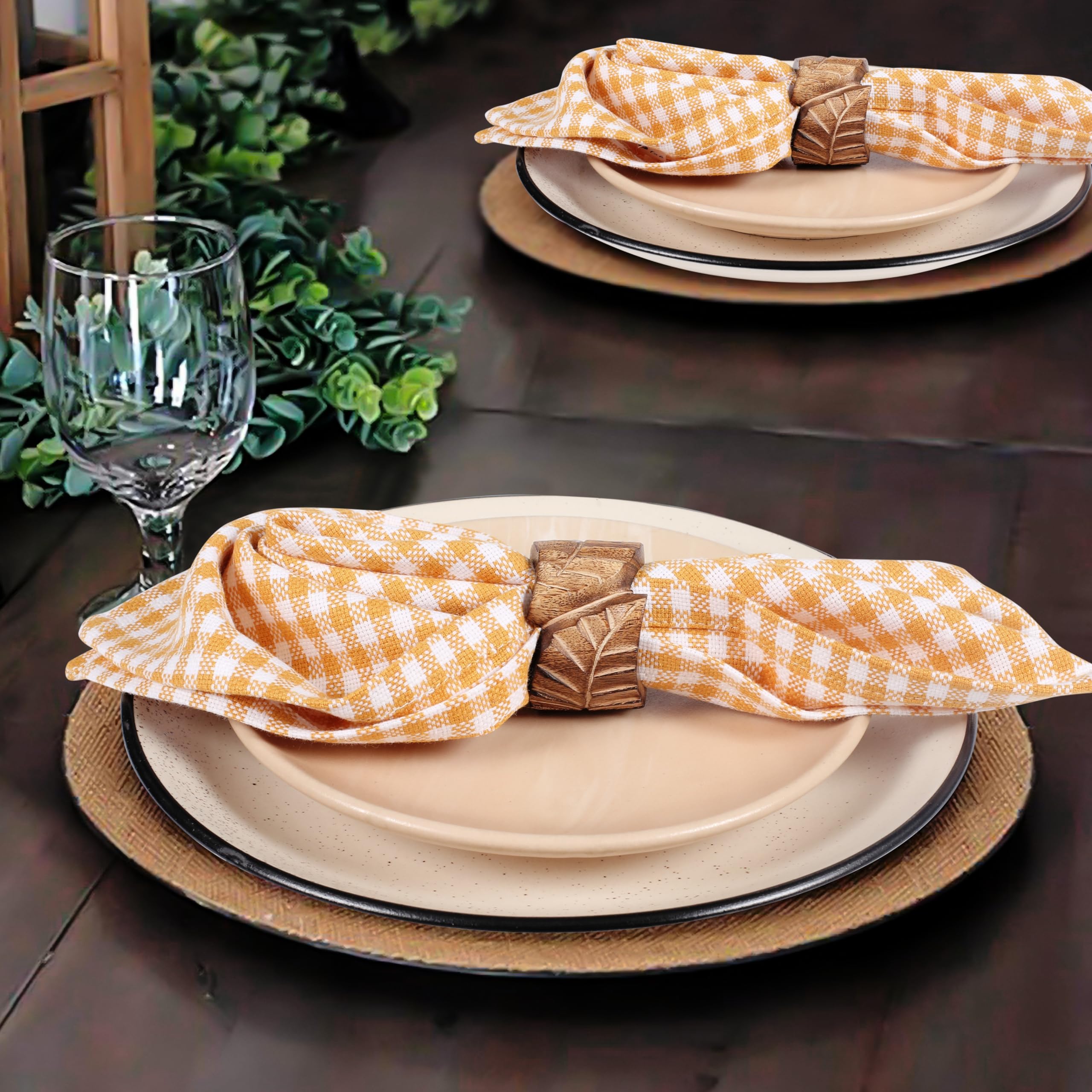 Condition photo showing New/Like New for native fab gingham plaid check cloth dinner napkins - set of 4-100% cotton 16x16 inches soft, absorbent, hotel quality - easy care, washable, all events, everyday use - mustard yellow