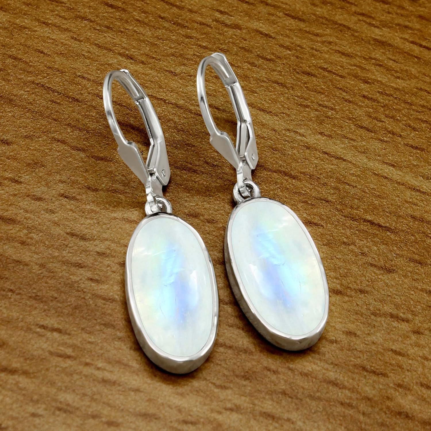 Natural Moonstone/Labradorite/Crystal/Amethyst Oval Gemstone Dangle Earrings - 925 Sterling Silver Plated Birthstone Earrings for Women - Handmade Leverback Jewelry Gifts for Her