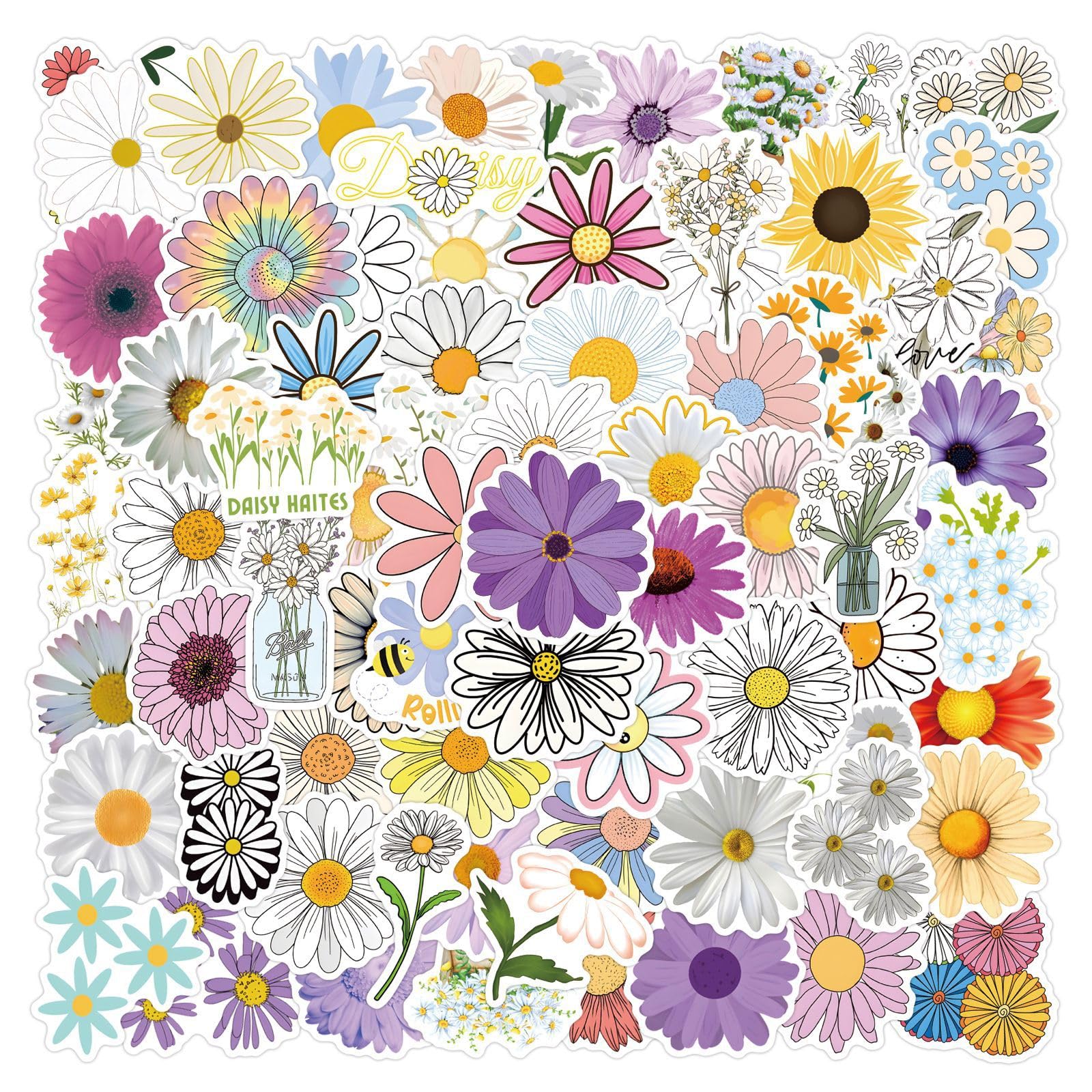 110 Pcs Daisy Scrawl Stickers for Guitar,Bicycle,Laptop,Water Bottles,Skateboard,Computer,FlowerCute Style Stickers Waterproof Vinyl,Graffiti Decoration for Girls Boys Children Teens