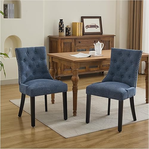 Miniatura 36 de Sillas de comedor tapizadas con brazos, juego de 2, sillas de comedor con patas de madera maciza y respaldo copetudo (lino + gris) Gris