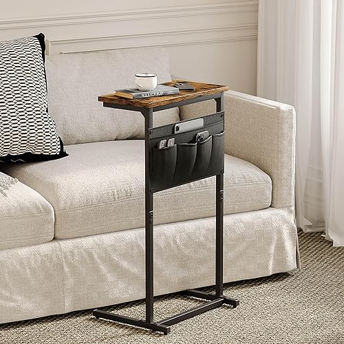 Miniatura 5 de Mesa auxiliar en forma de C, mesa auxiliar para sofá, bandeja de TV pequeña, mesa de sofá con bolsa de almacenamiento para espacio pequeño, sala de