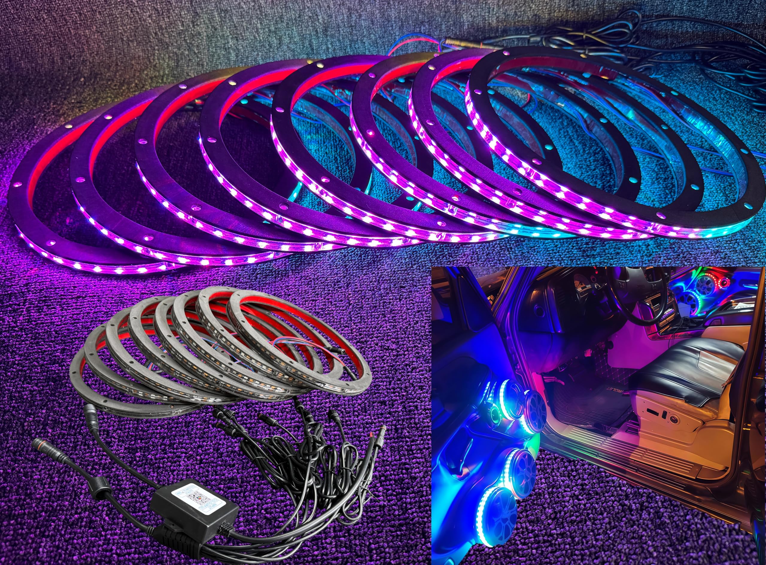 Photo 1 of Ydzwavui 8 PCS 8" Dream Color Chasing LED Coaxial Speaker Rings Lights Kit for Car, Truck & Marine Audio - Polaris Slingshot Boat Bluetooth & Remote Control