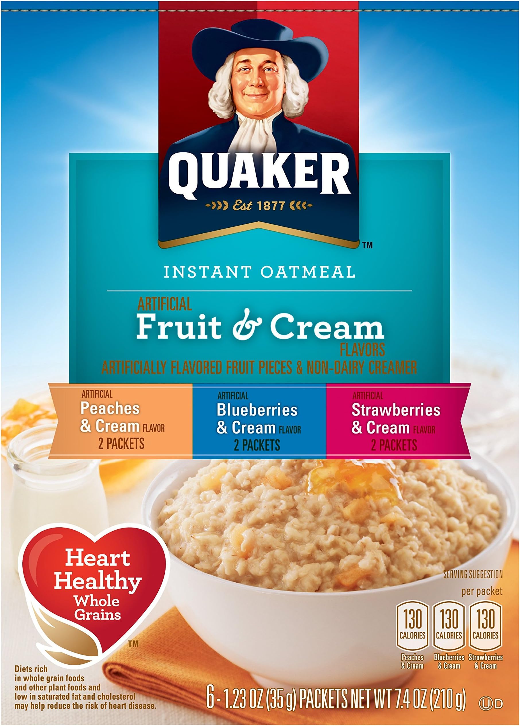 Quaker Instant Oatmeal Fruit and Cream Variety Pack, Breakfast Cereal, 7.4 Ounce (Pack of 6)