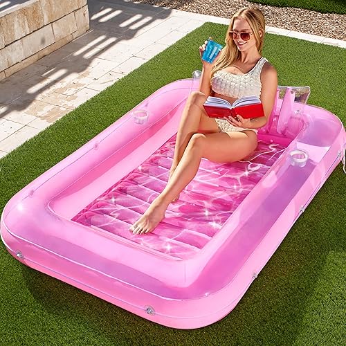 Sloosh Flotador inflable de bronceado para piscina, flotador de balsa de 70 x 46 pulgadas, piscina de bronceado con almohada, tumbona personal para