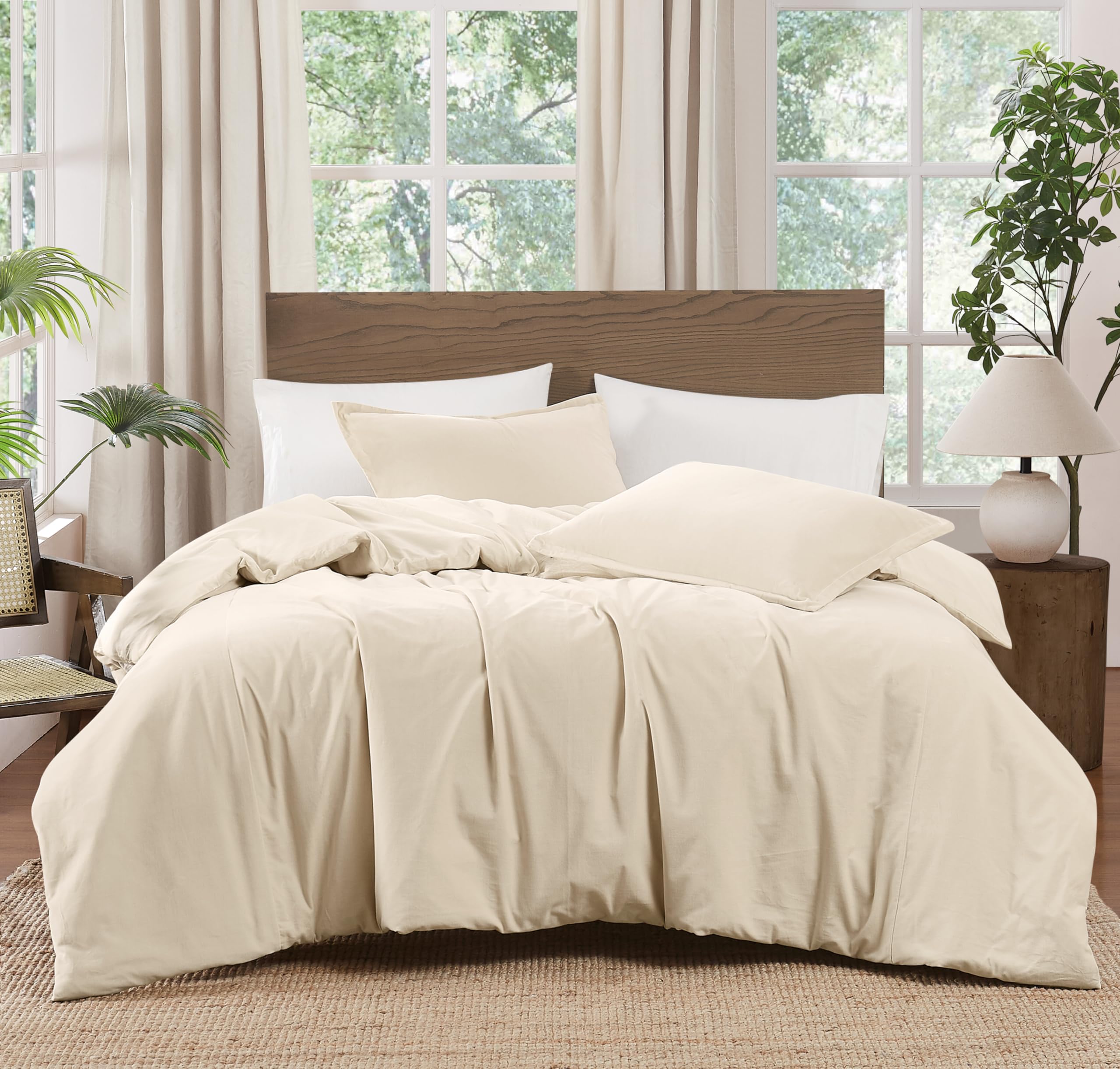 Brooklyn Loom Matte Cotton Velvet 3 Piece Off-White Full/Queen Comforter Set