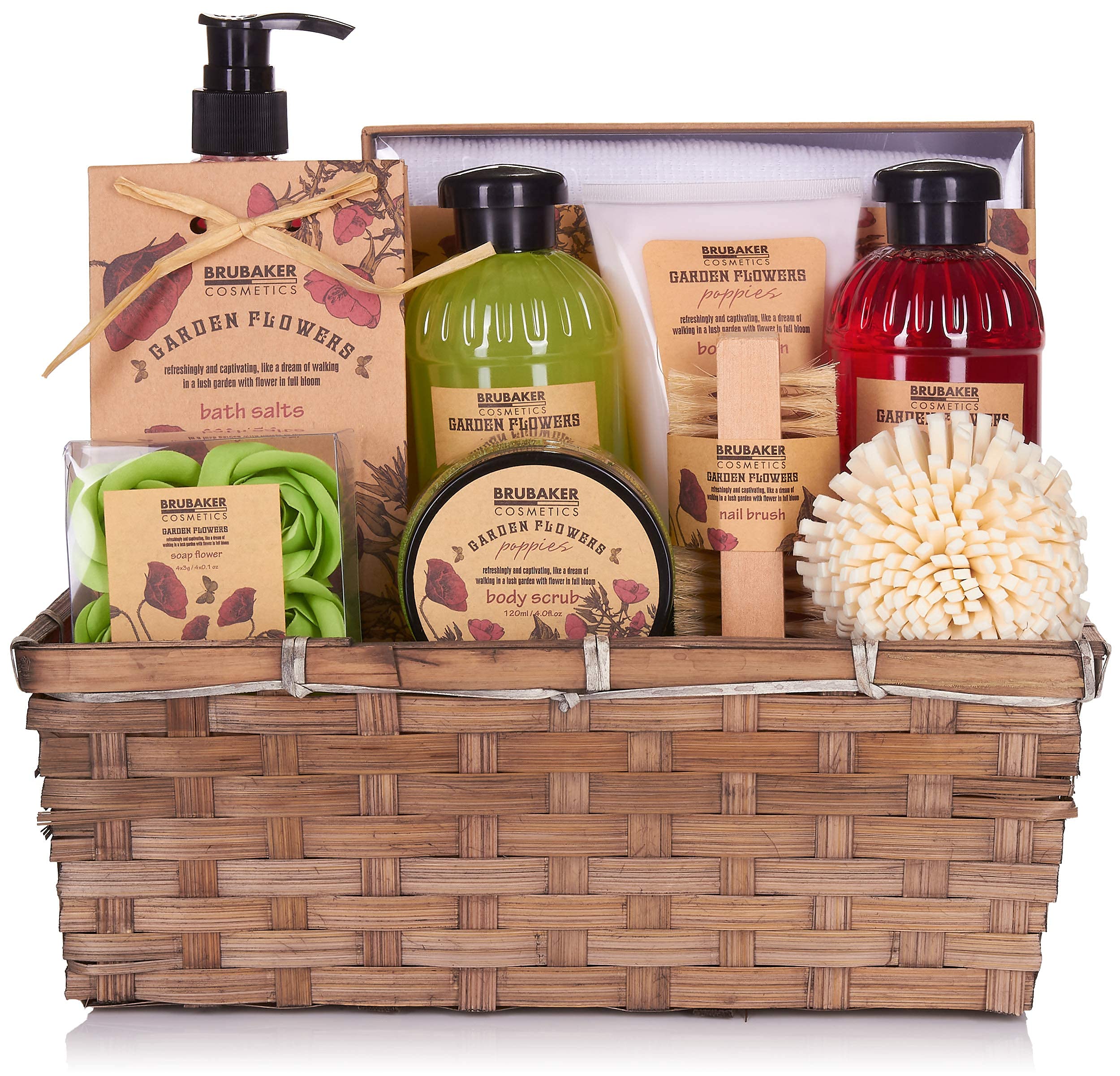 BRUBAKER Cosmetics Set de Baño y Ducha Garden Flowers 14 piezas Cesta Regalo Mujer