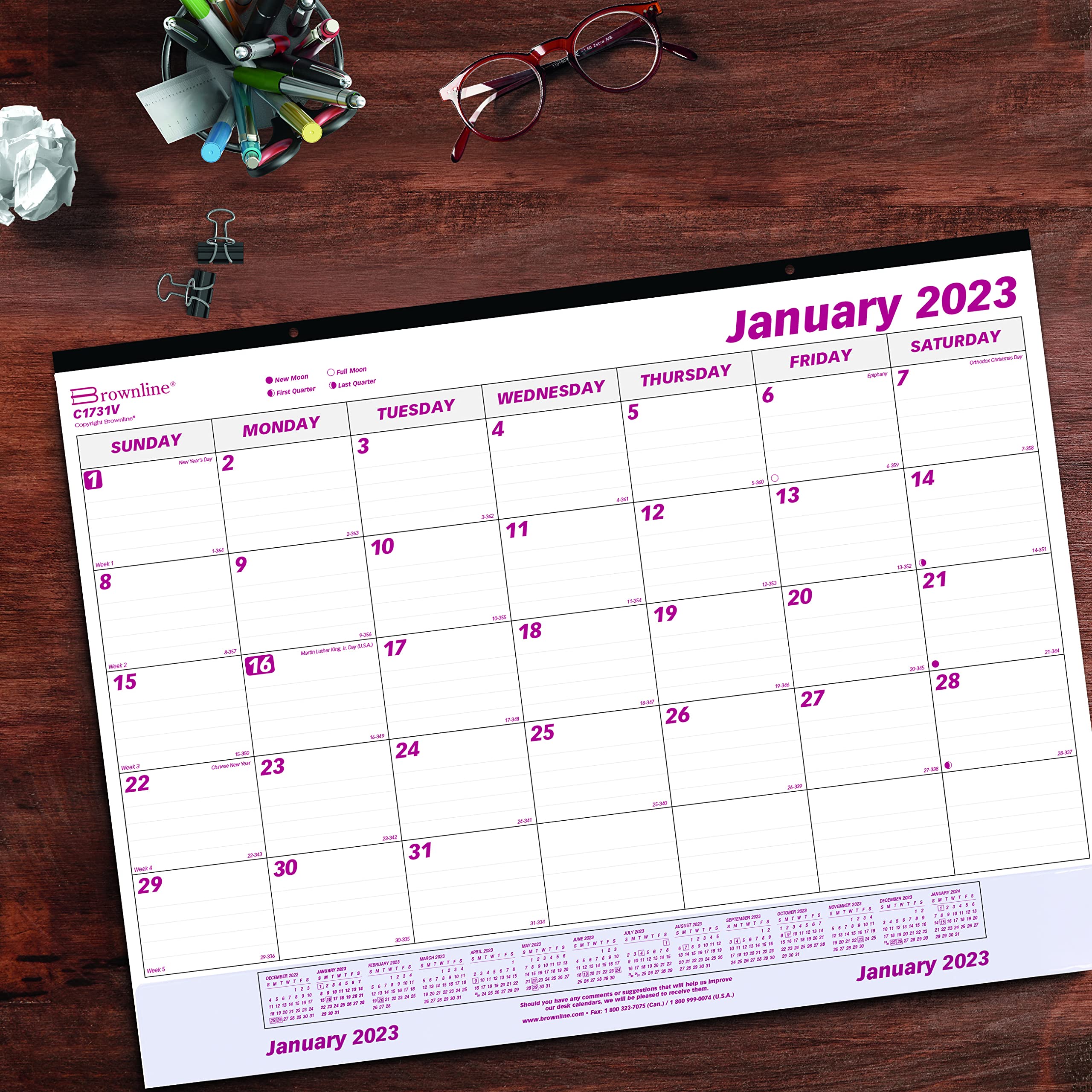 Brownline 2023 Monatlicher Schreibtischunterlage-Kalender mit transparentem Vinylstreifen, 12 Monate, Januar bis Dezember, 55,9 x 43,2 cm (C1731V-23)