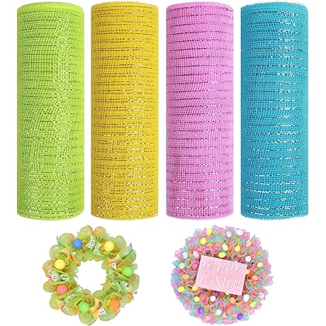 4Rolls Easter Deco Mesh Ribbon for Wreaths Making Supplies