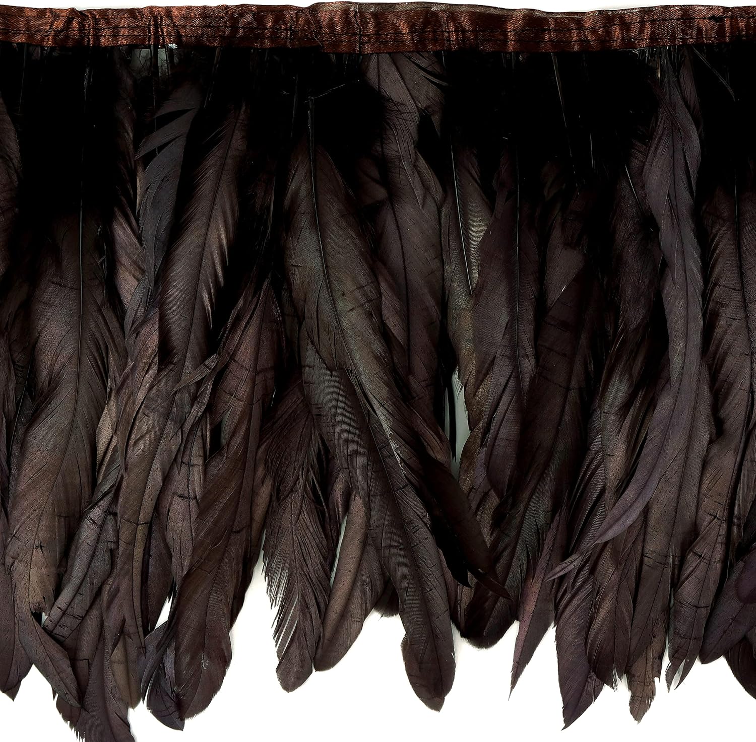 Zucker Feathers - Rooster Feather Fringe Trim - Handmade Feathers for Costumes, Holiday Decorations, Arts and Crafts, Dark Brown Iridescent