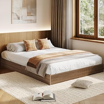 GAOMON Full Size Bed Frames with Fluted Design, Walnut | Wood Platform Bed, Low Profile Bed Base, Wooden Slat Support, Easy Assembly, No Box Spring Needed, Noise Free