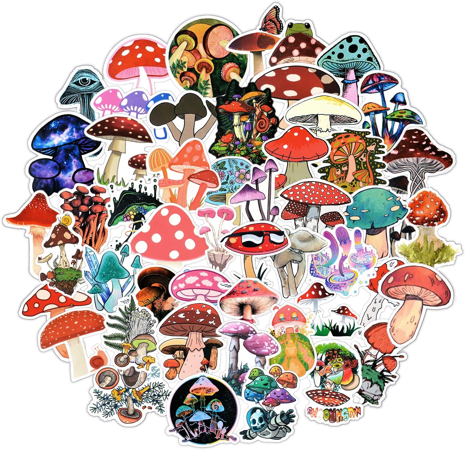 EBANKU 102 PCS Mushroom Stickers,Waterproof Vinyl Stickers for Laptop,Water Bottles,Skateboard,Luggage,Suitcase,Cars,Graffiti Decal Sticker for Kids Teens Girls