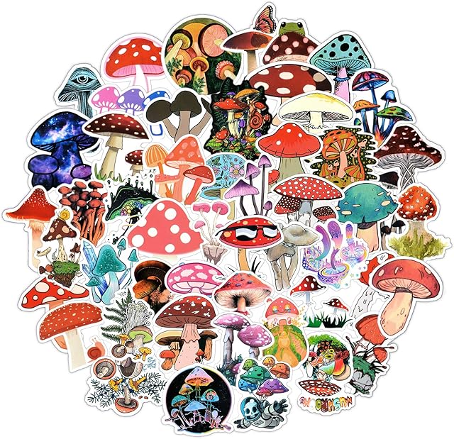 EBANKU 102 PCS Mushroom Stickers,Waterproof Vinyl Stickers for Laptop,Water Bottles,Skateboard,Luggage,Suitcase,Cars,Graffiti Decal Sticker for Kids Teens Girls