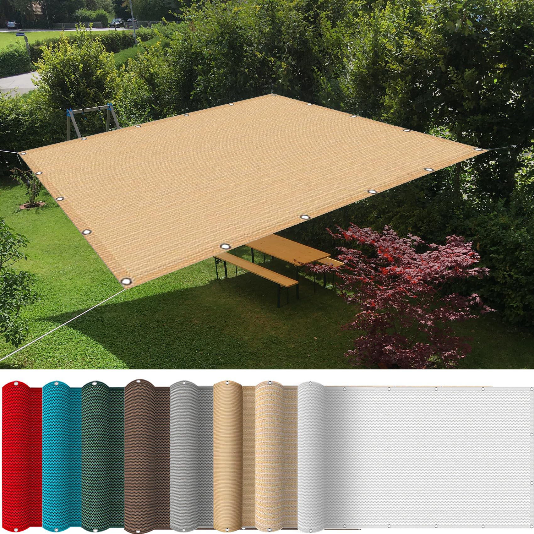 Żagiel Kwadratowy 330 x 400 cm Odporny Rozdarcie Hdpe, Oddychający, Właściwości Izolacyjne I Chłodzące, Żagiel Zacieniający Ogrodu Z Darmową Liną Do Ogrodu, Pergoli, Piaskowy żółty