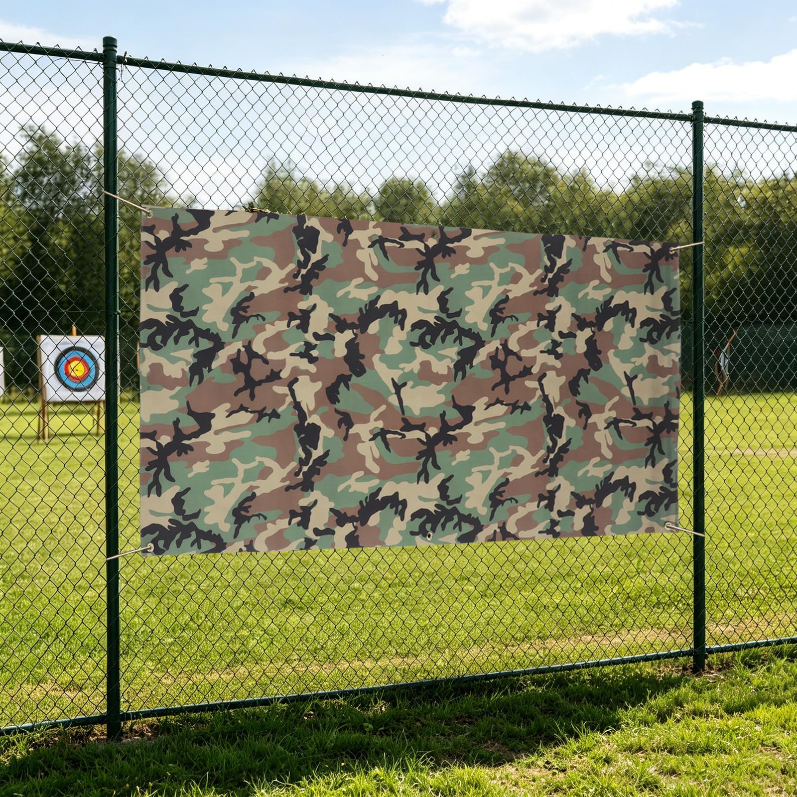 Rete da Tiro Arco Camouflage in Fibra di Aramide Resistente, Design Portatile Protezione UV per Ambienti Indoor e Addestramento Tiro Arco Sicuro