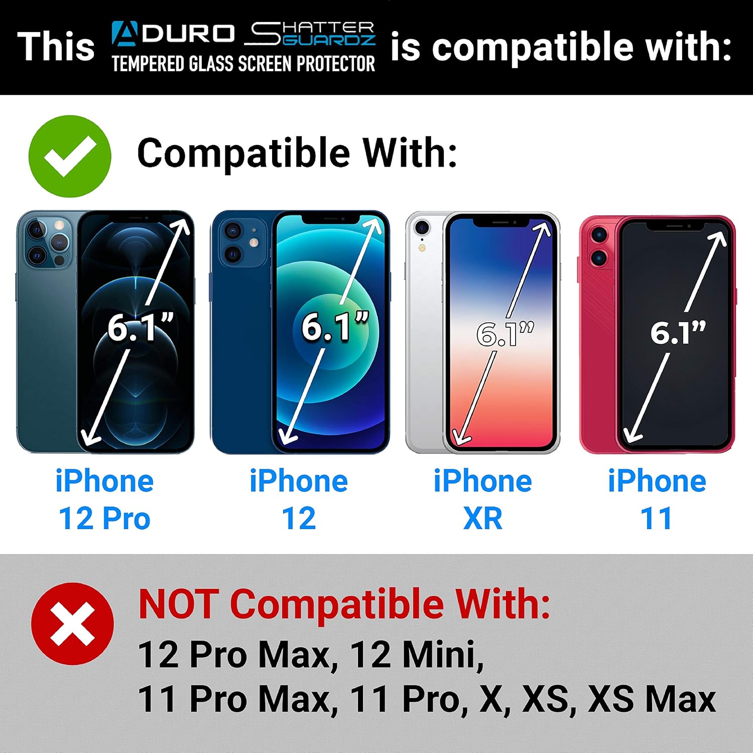 Aduro Screen Protector for Apple iPhone 11 Pro/iPhone X/XS, Shatterguardz Tempered Glass Shatter Proof Film, 5 Pack