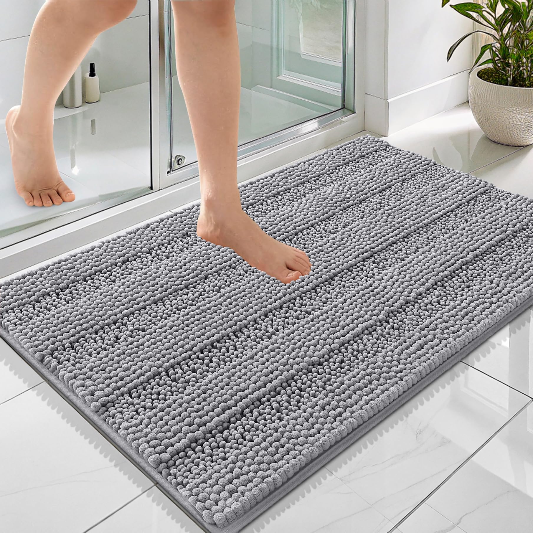 OLANLY Thick Bathroom Rugs 36x24 Extra Soft Absorbent Chenille Striped Bath Rugs Rubber Backing Machine Wash Dry Bath