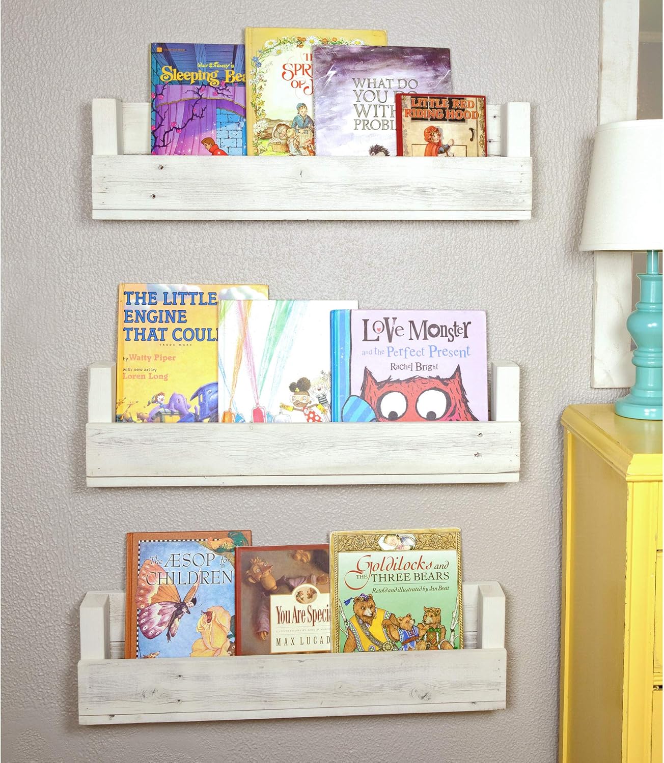 Nursery Bookshelves 28 Inch (Set of 3) | Wall Mount | Handmade Rustic Reclaimed Wood - Whitewash