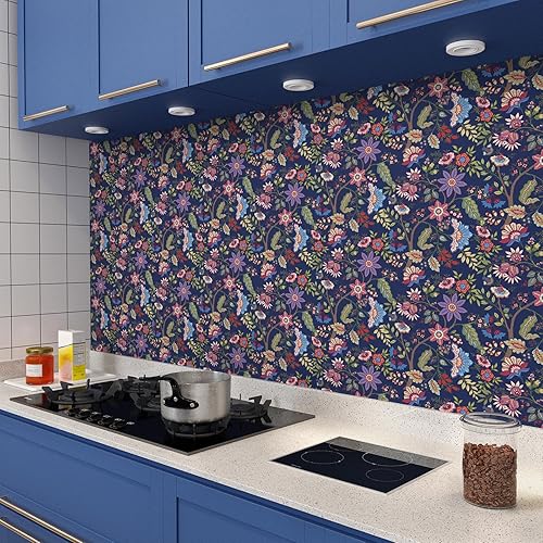 Miniatura 9 de VaryPaper Papel tapiz de 17.7 x 78.7 pulgadas, papel tapiz floral exótico azul para paredes, papel de contacto floral bohemio para paredes, papel