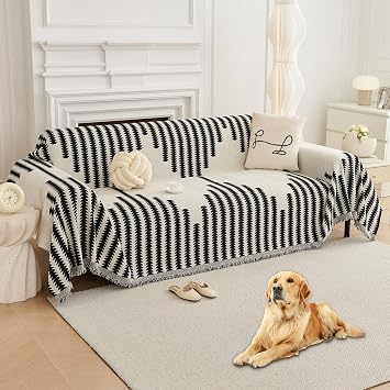 HAOMAIJIA Boho Sofa Covers for 2 Cushion Couch - Pet Friendly Soft Thick Non Slip Cover for Dogs - Washable Sectional L Shape Furniture Protector Black, 71"x102"