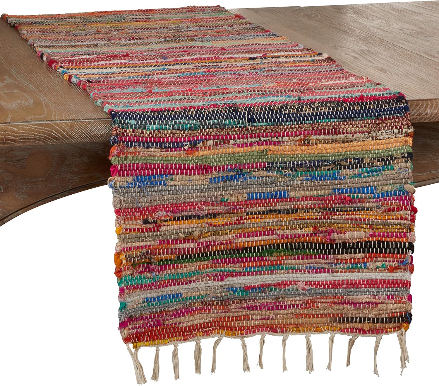 "SARO LIFESTYLE Authentic Collection Multi-Colored Chindi Table Runner, 16"" x 72""" (7114.M1672B)