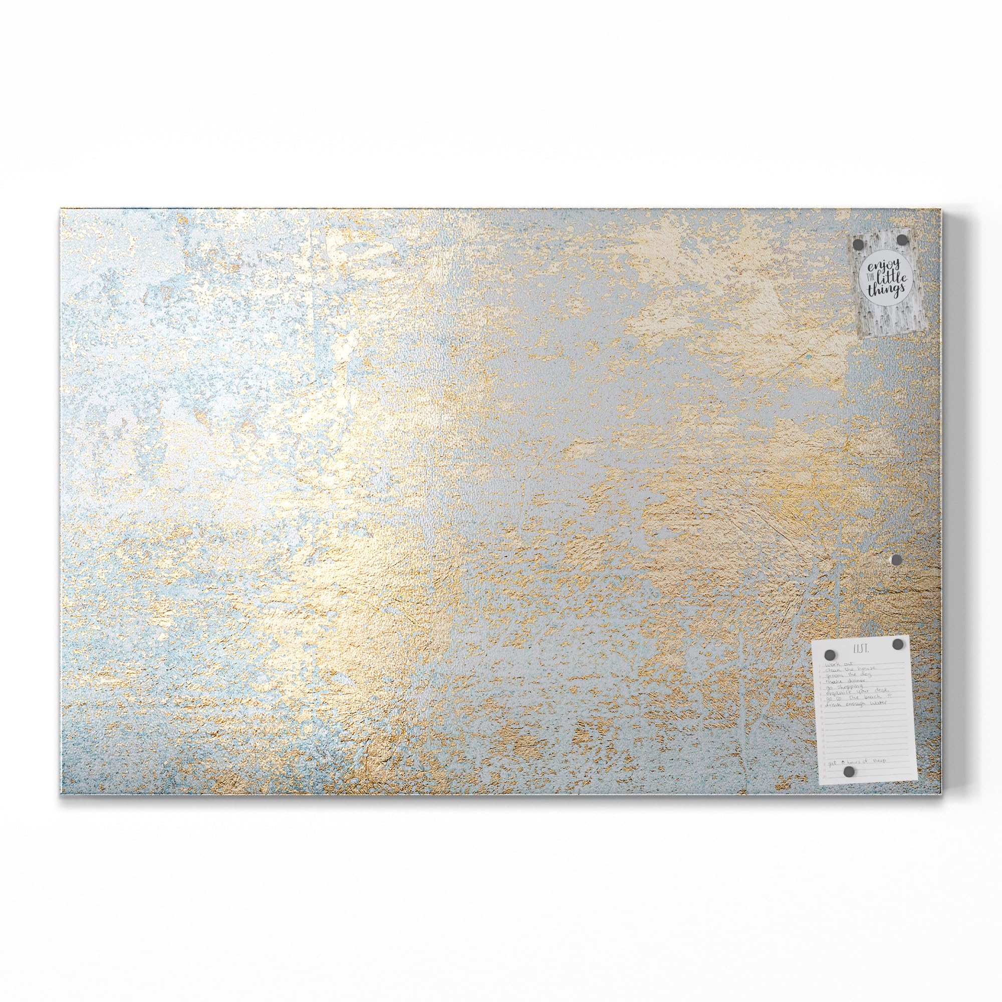 DEQORI Metalowa tablica magnetyczna | wymiary 90 x 60 cm | motyw "ściana ze złotą strukturą" | tablica suchościeralna na wszystkie magnesy | tablica magnetyczna do kuchni i biura | designerska tablica