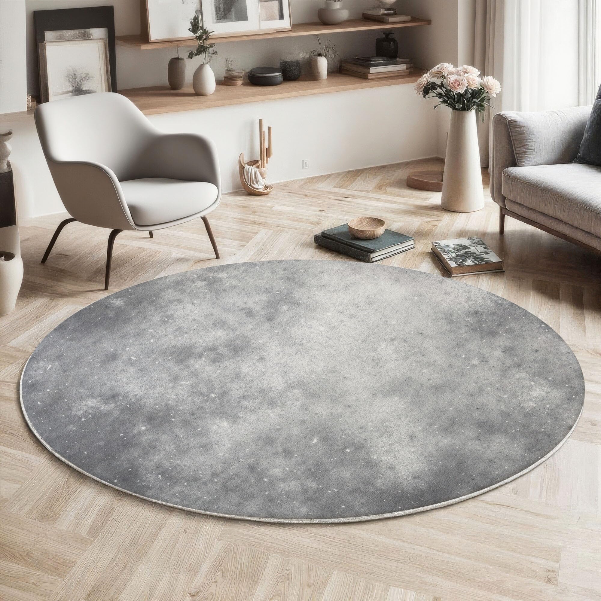 Tapis rond gris lavable 160cm texture antique et base antidérapante
