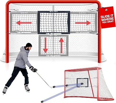 The Netminder Hockey Net Targets - Lacrosse Goal Targets - Hockey Training Equipment - Metal Goals or Plastic Nets - Sliding Target - Returns Pucks & Lacrosse Balls with Ease 1 Mesh Rebounder