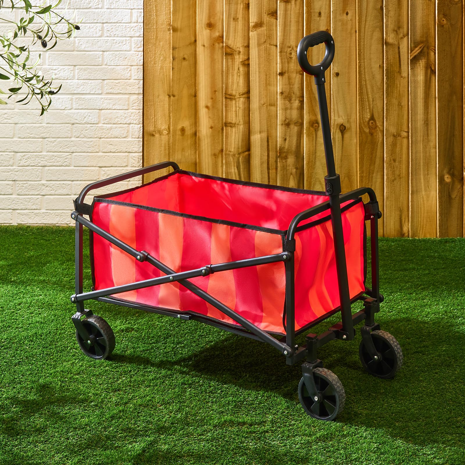 Ohs Stripe Print Foldable Camping Trolly Outdoor Garden Cart Wheelbarrow