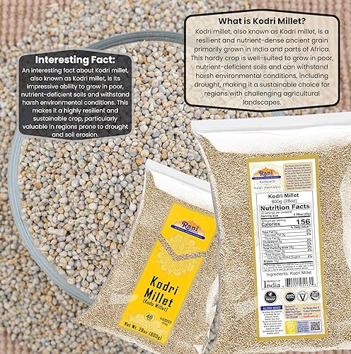 Miniatura 4 de Rani Kodri (semillas de mijo Kodo pulido) granos antiguos 800 g (28 oz)  todo natural  apto para gluten  NO OGM  vegano  origen indio (Varagu  Kodra