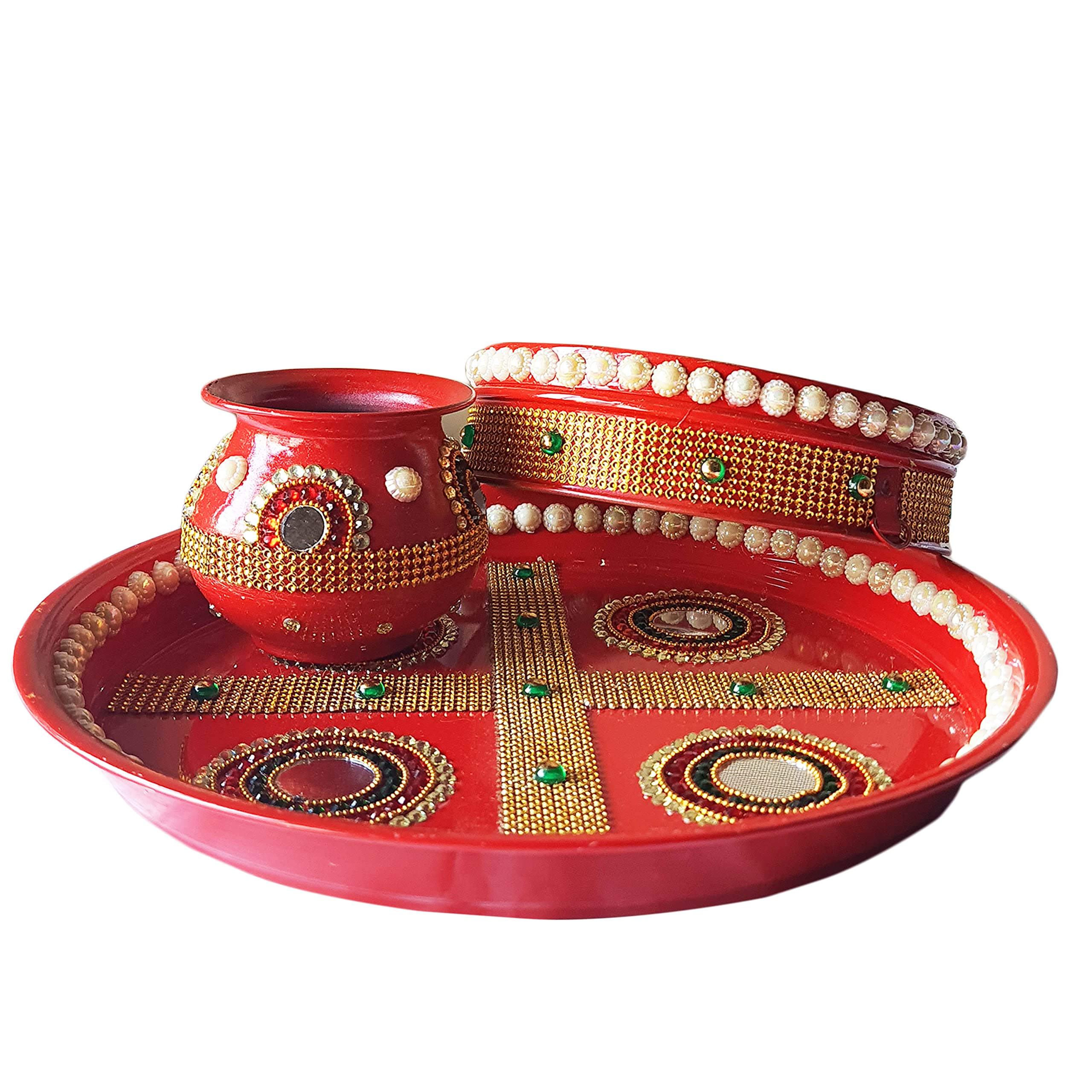 Buy Red Karwa Chauth Puja Thali Diwali Gifts Indian Decor Decorative