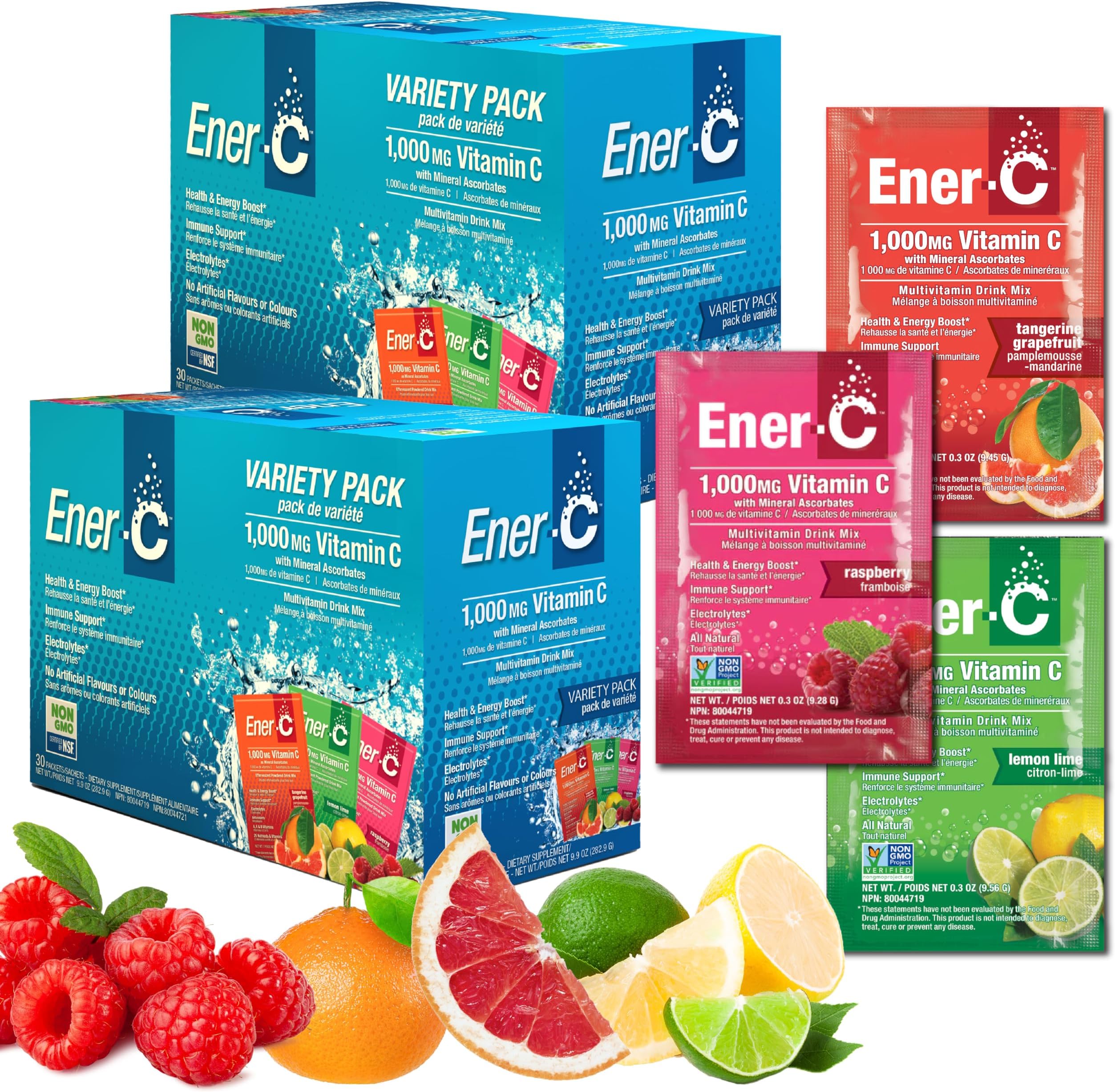 Ener-C Multivitamin Drink Mix - Vitamin Packets for Water, Electrolytes Powder Packets, Vitamin Drink Mix, Hydration Liquid Mix, Immune Booster for Adults, Healthy Energy - Variety Pack, 60 Count
