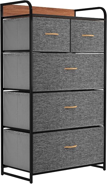 YITAHOME Chest of Drawers, Cationic Fabric 5-Drawer Storage Organizer Unit for Bedroom Living Room Closet, Sturdy Steel Frame, Easy Pull Fabric Bins & Wooden Top, Fabric Dresser