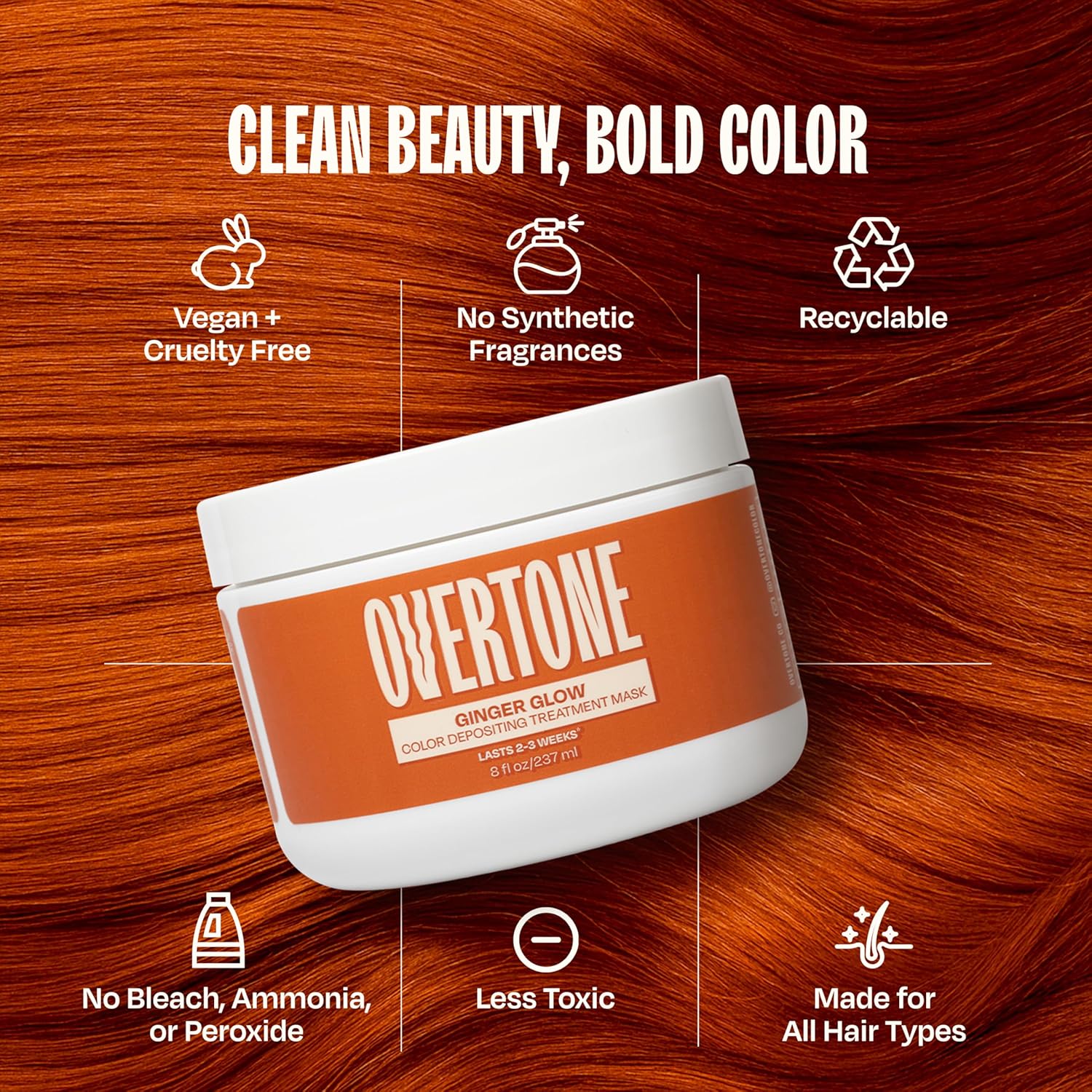 Overtone Semi Permanent Hair Color Conditioner, Ginger Glow, 8 oz, Nourishing, Damage-Free, Color Depositing Mask for All Hair Types with Shea Butter & Coconut Oil, Vegan & Cruelty-Free - Image 8