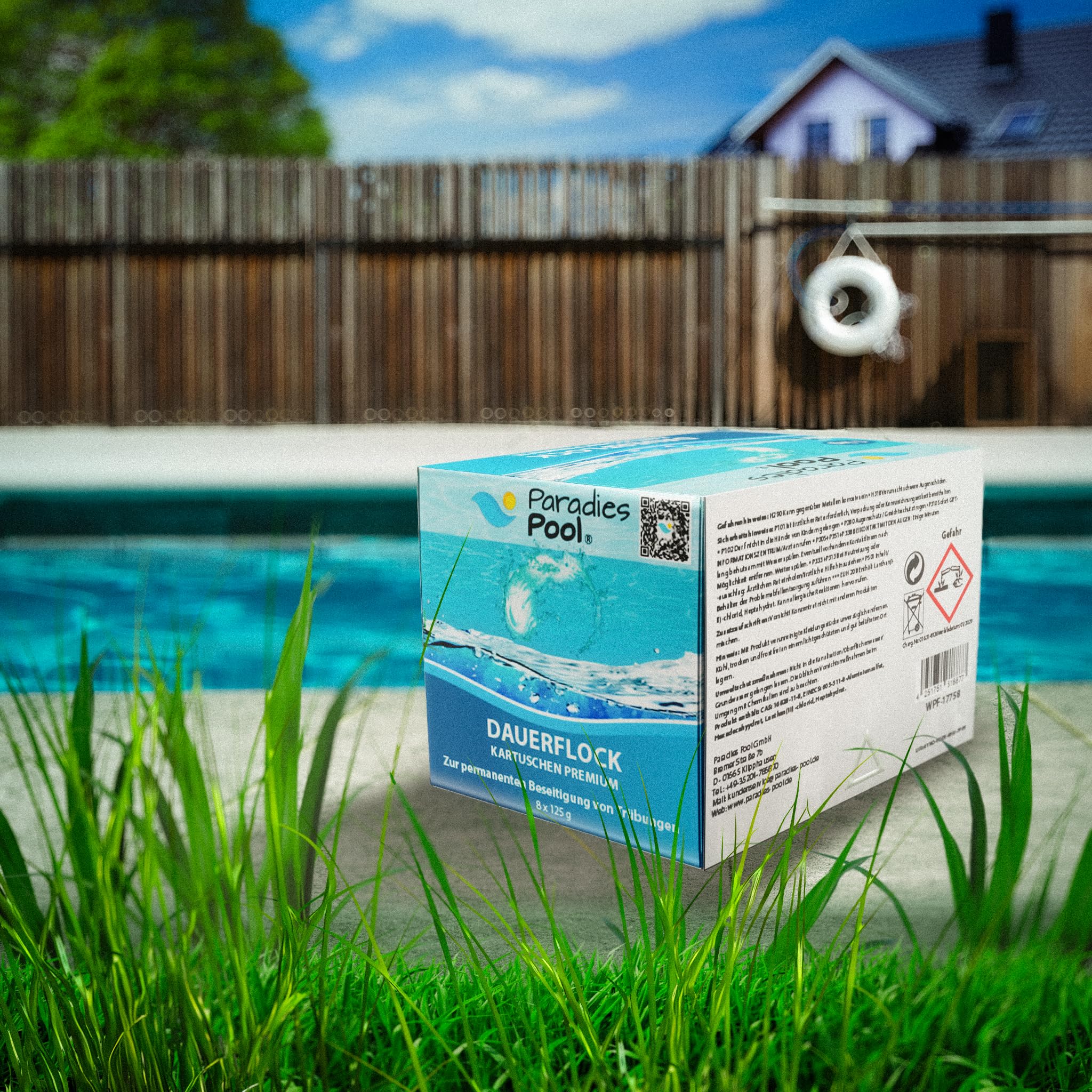 Paradies Pool Flockungsmittel Flockkartuschen 24 x 125 g = 3 kg, geeignet für Sandfilteranlagen zur Trübungsentfernung Beseitigung Schwebstoffe