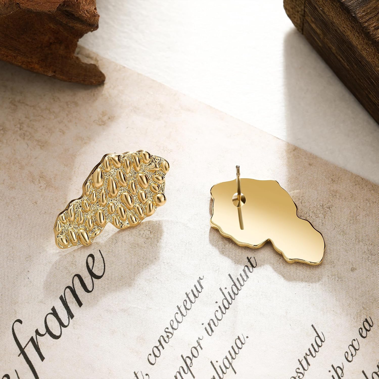 14K Gold Plated Nugget Earrings Copper 14K Gold Plated Nugget Earring for Men