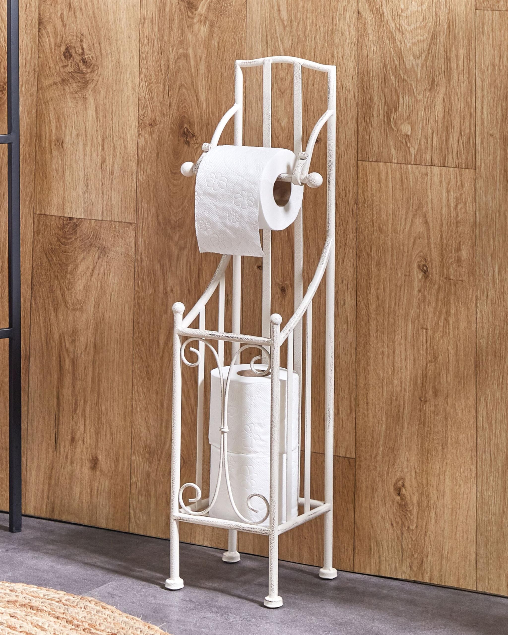WC Papierhalter Metall weiß Antik Optik freistehend Retro Vintage